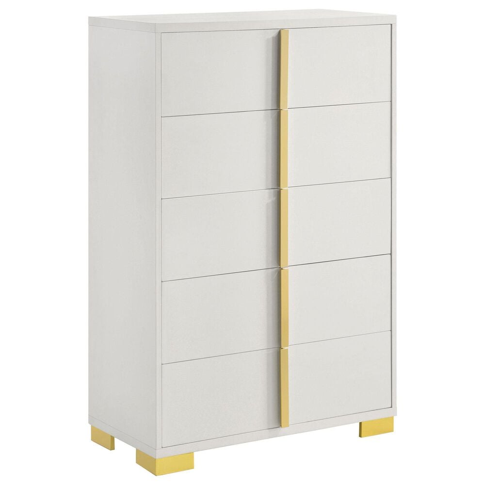 Pacific Landing Marceline 5-Drawer Chest in White and Gold, , large