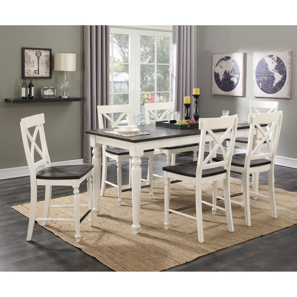 Emerald Home Furnishings Mountain Retreat Counter Stool in Dark Mocha and Antique White &#40;Set of 2&#41;, , large