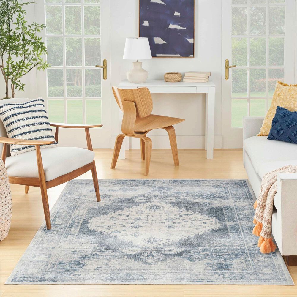 Nourison Astra Machine Washable 6&#39;7&quot; x 9&#39; Blue and Ivory Area Rug, , large