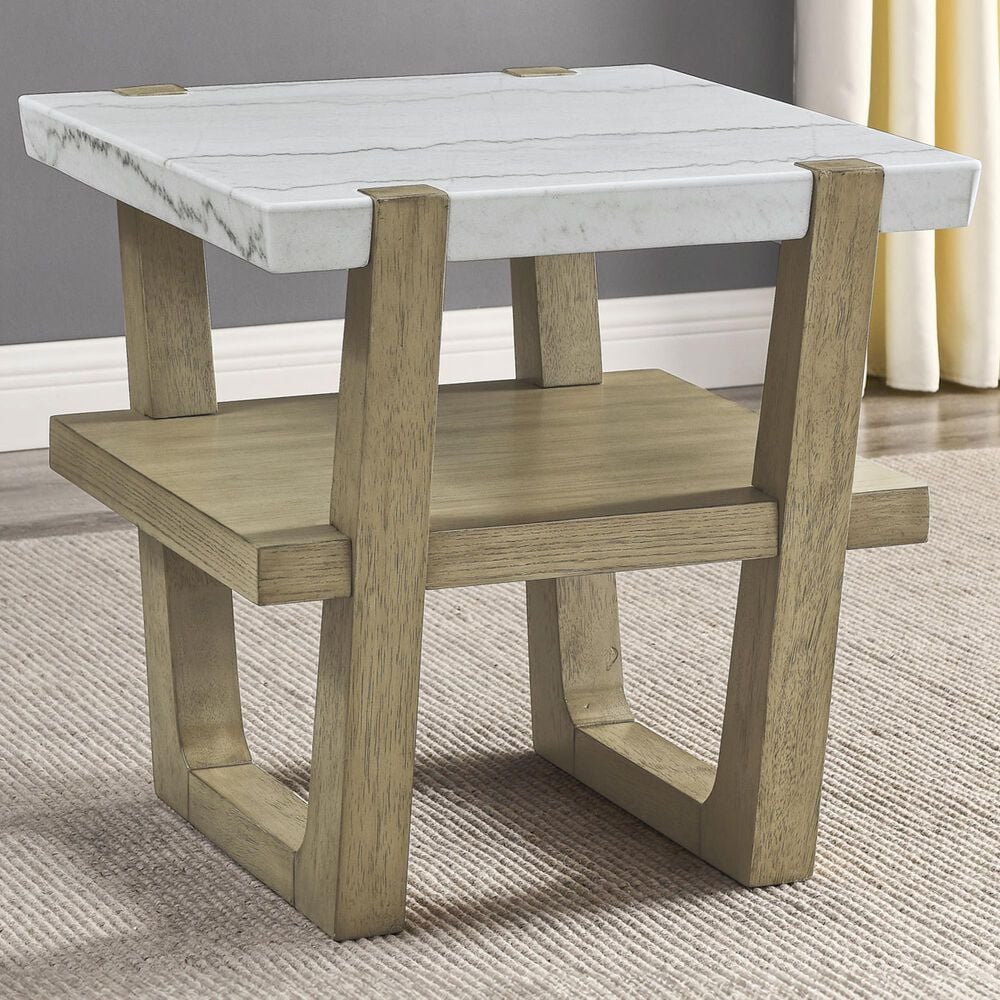 Steve Silver Perth End Table in White and Weathered Sand, , large