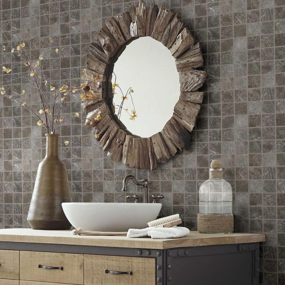 Shaw Oasis Dark Grey 13&quot; x 13&quot; Ceramic Mosaic Tile, , large