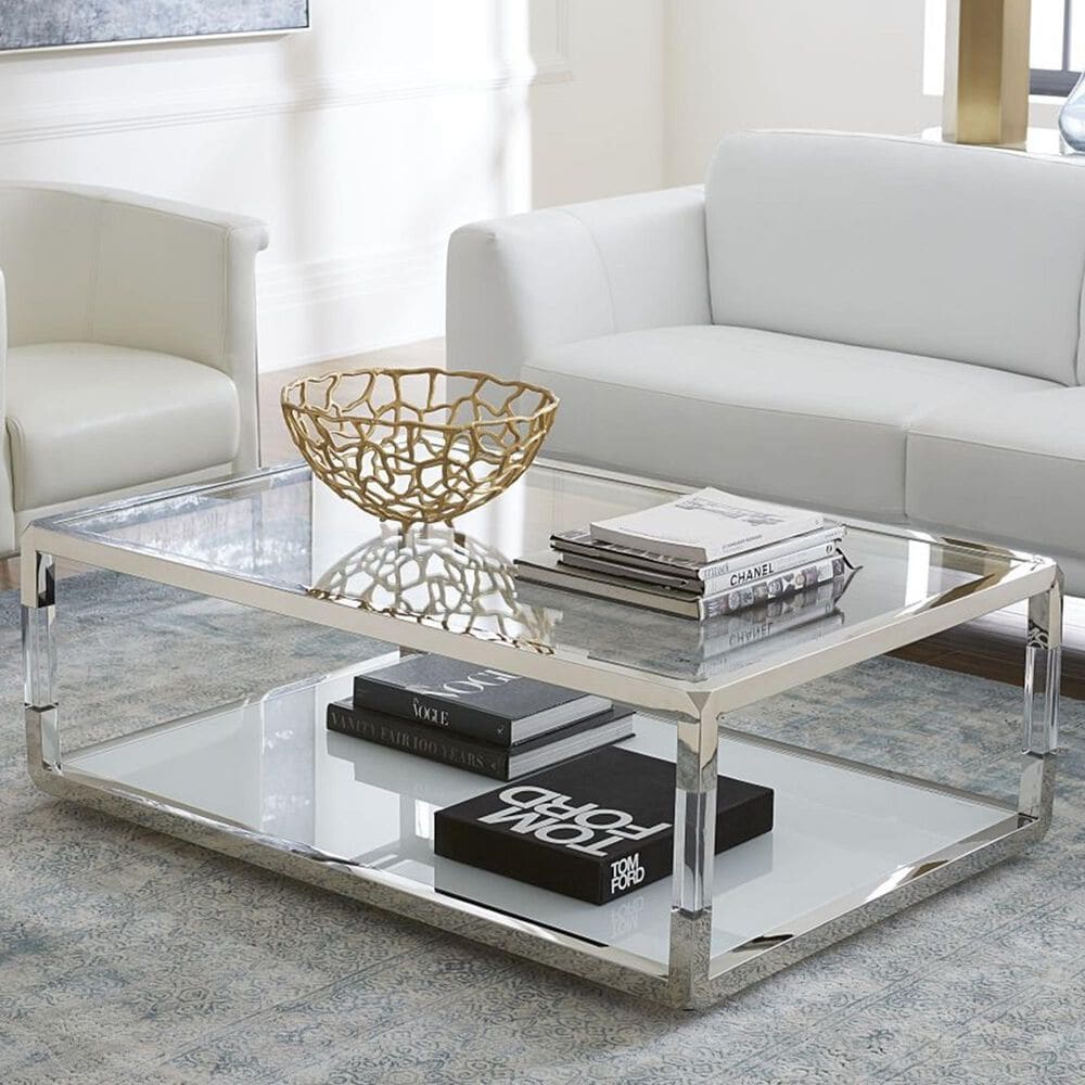 Urban Home Jasper Coffee Table in Polish Stainless Steel and Clear, , large
