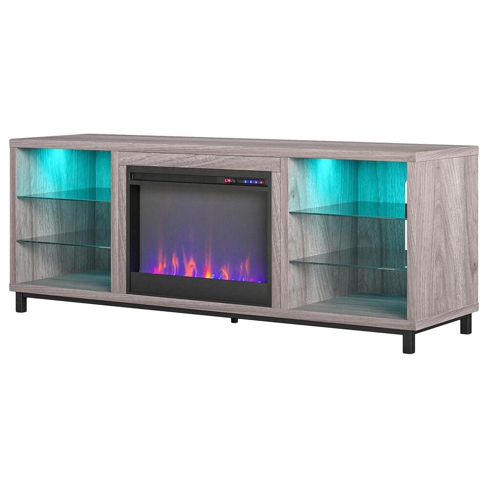 DHP Lumina 65" Fireplace TV Stand in Light Walnut, , large