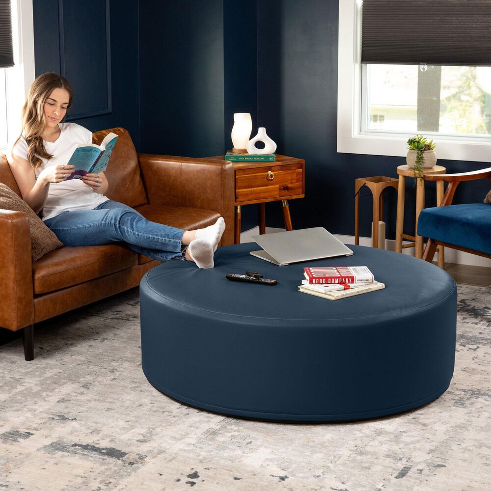 Jaxx Candler Round Ottoman in Oxford Blue, , large