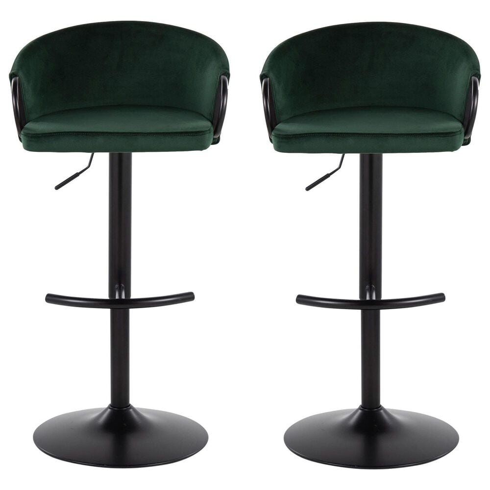 LumiSource Claire Swivel Adjustable Barstool with Green Velvet Upholstery in Black (Set of 2), , large