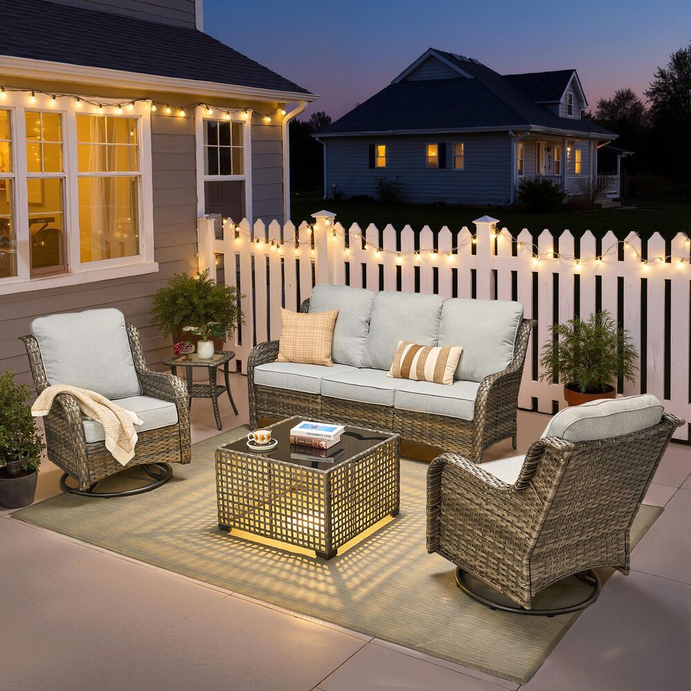 HOMLUX 5-Piece Grey Wicker Patio Set in Grey, , large