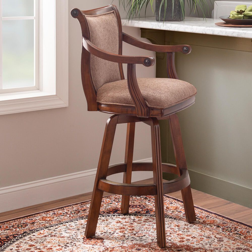 Linon Home Decor Brandon Swivel Bar Stool in Cherry, , large