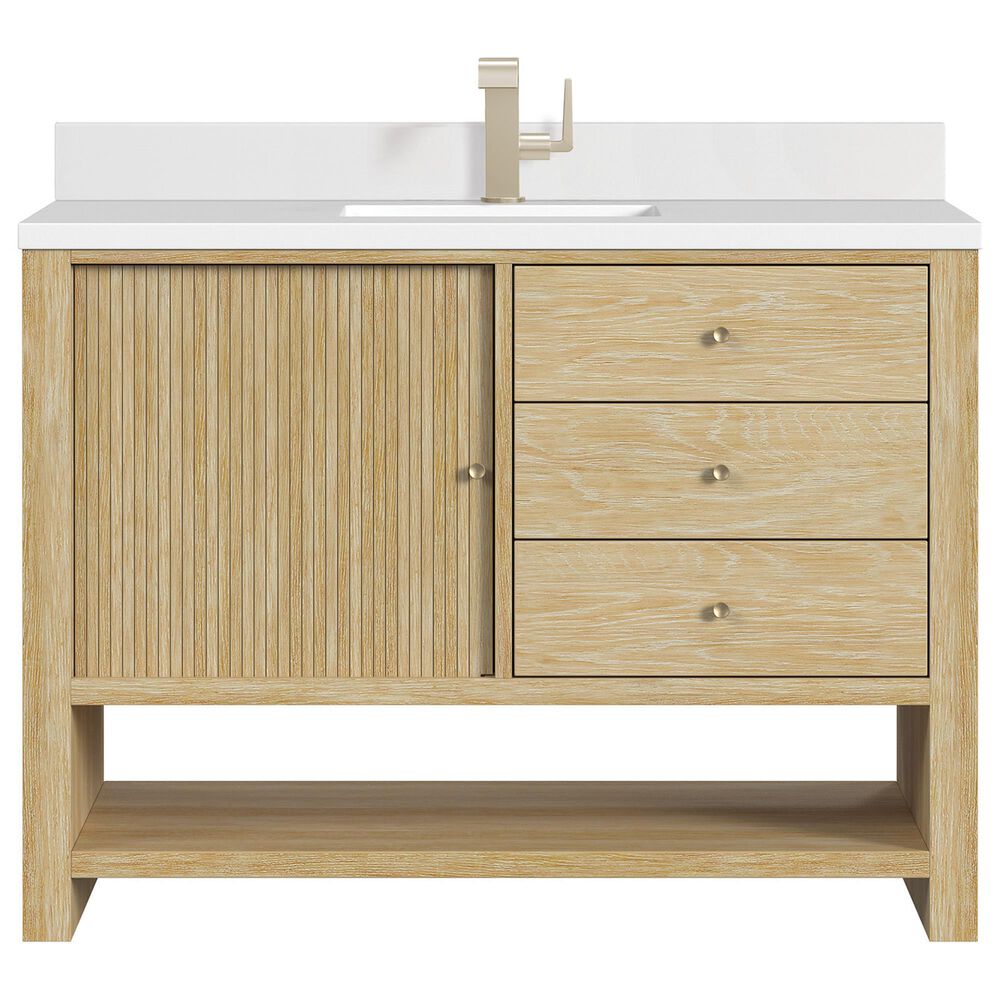 James Martin Vanities Marigot Single 48&quot; Single Vanity in Sun-washed Oak with Single Hole 3 cm White Zeus Quartz Top &amp; Backsplash, , large