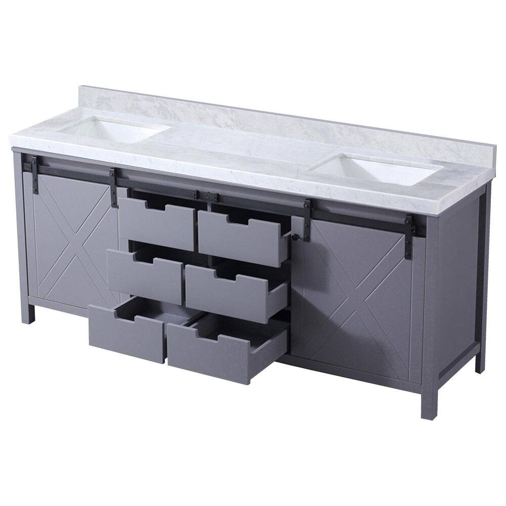 Lexora Home Marsyas 80&quot; Double Bathroom Vanity in Dark Grey with White Carrara Marble Top and Rectangular Sinks, , large