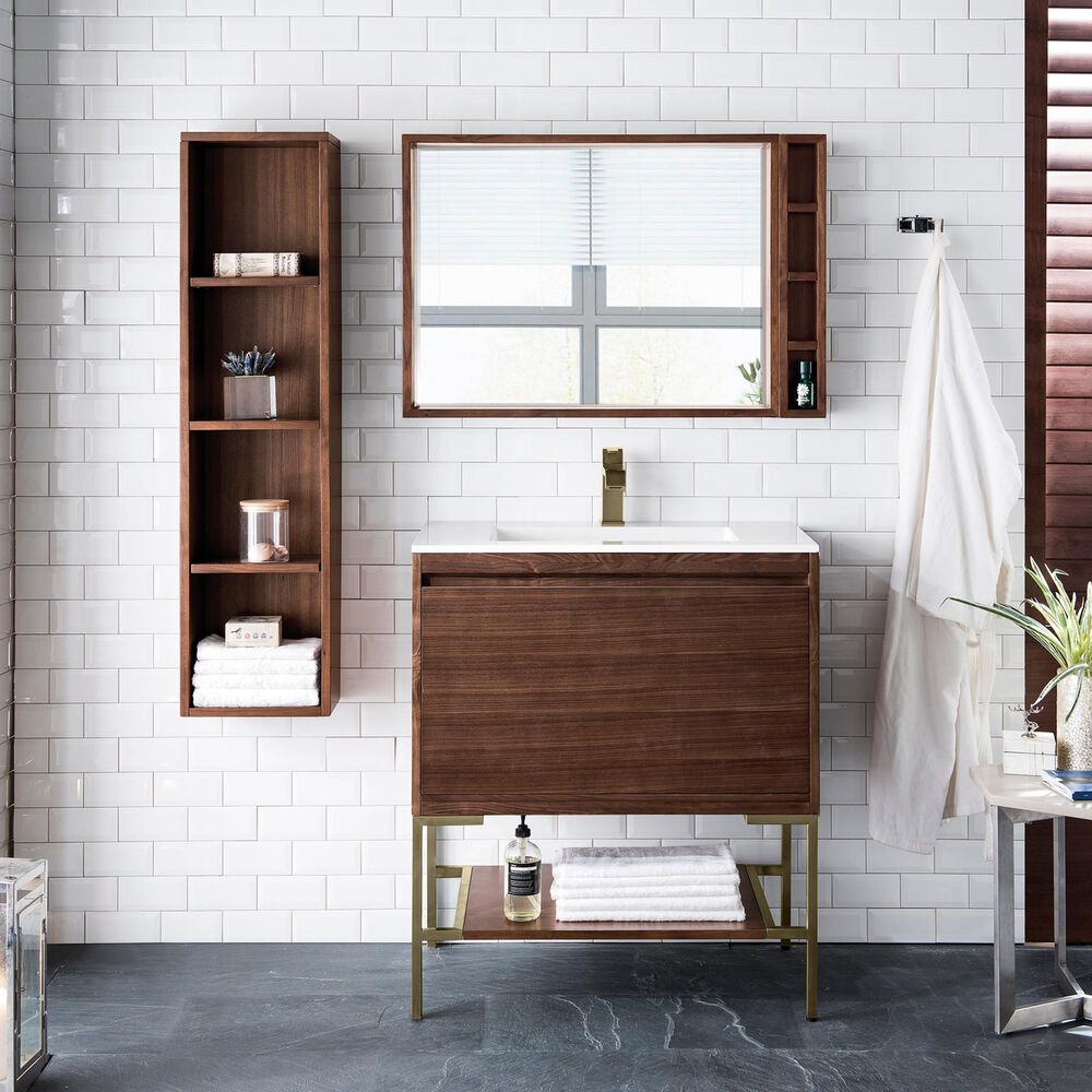 James Martin Vanities Mantova 31.5&quot; Single Vanity Cabinet in Mid-Century Walnut and Champagne Brass, , large