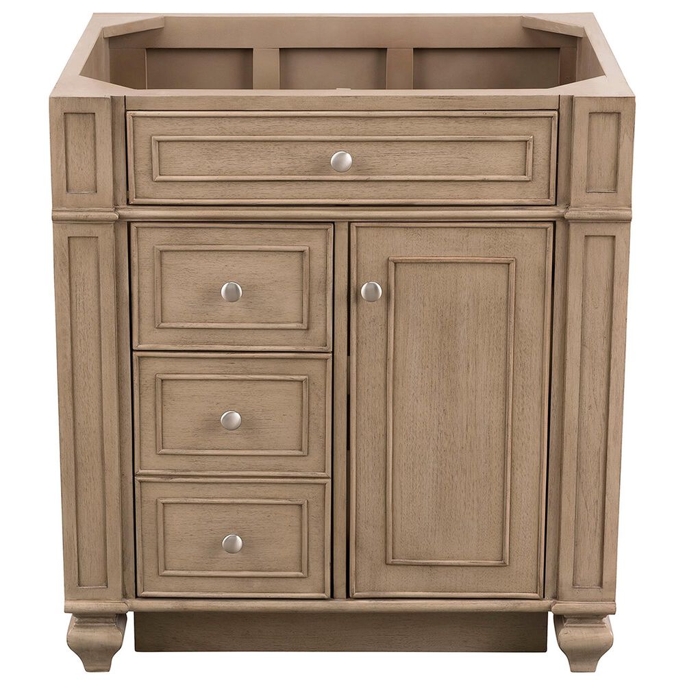 James Martin Vanities Bristol 30&quot; Single Bathroom Vanity in Whitewashed Walnut with Single Hole 3 cm White Zeus Quartz Top and Rectangular Sink, , large