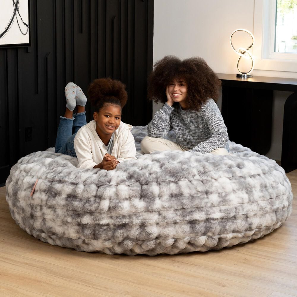 Jaxx Big Snuggler Luxe Faux Fur Floor Bean Bag Lounger in Phantom Grey, , large