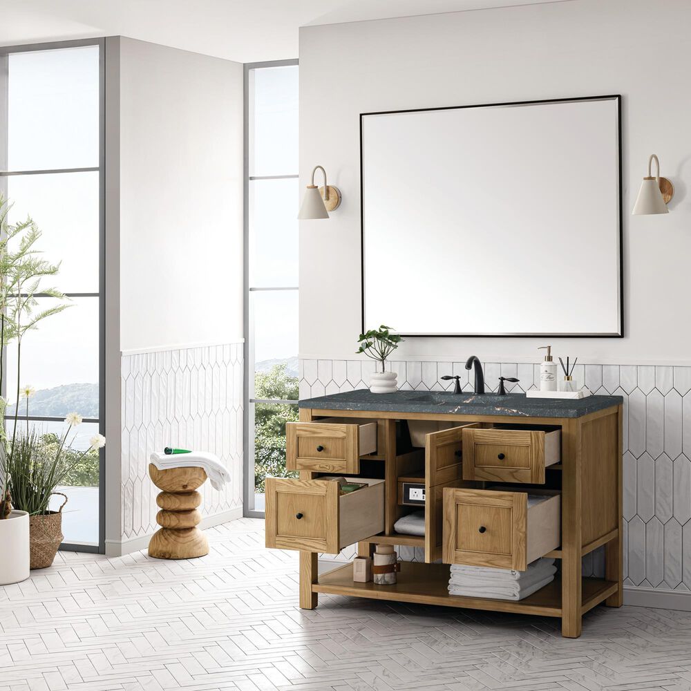 James Martin Vanities Breckenridge 48&quot; Single Bathroom Vanity in Light Natural Oak with 3 cm Parisien Bleu Quartz Top and Rectangular Sink, , large