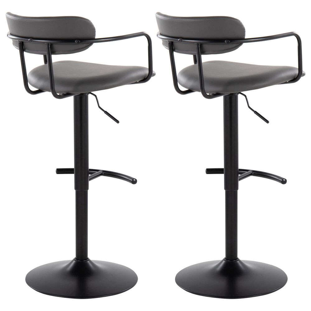 LumiSource Demi Swivel Adjustable Bar Stool with Grey Upholstery in Black (Set of 2), , large