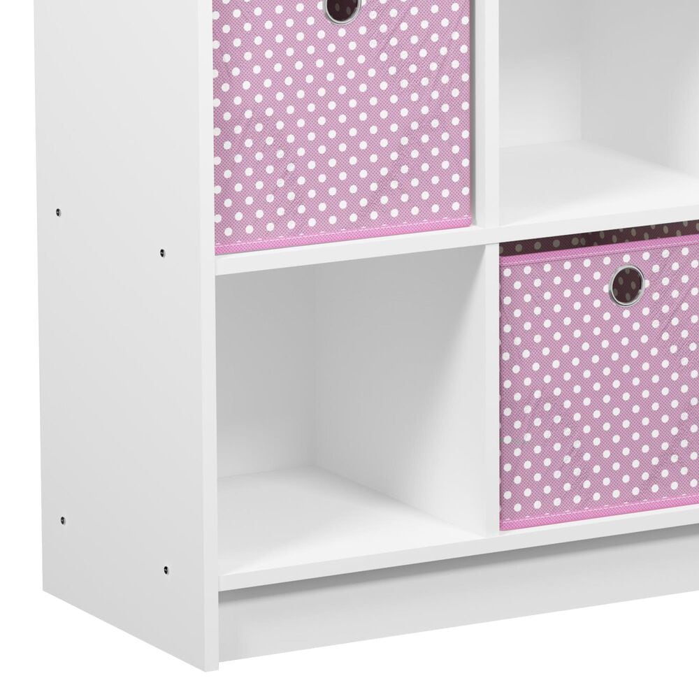 HOMLUX 6-Cube Bookshelf Bookcase with Light Pink Storage Bins in White, , large