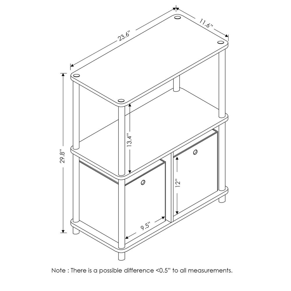 HOMLUX 3-Tier Multi-Purpose Bookcase with Two Bins in Dark Cherry and Black (Set of 2), , large