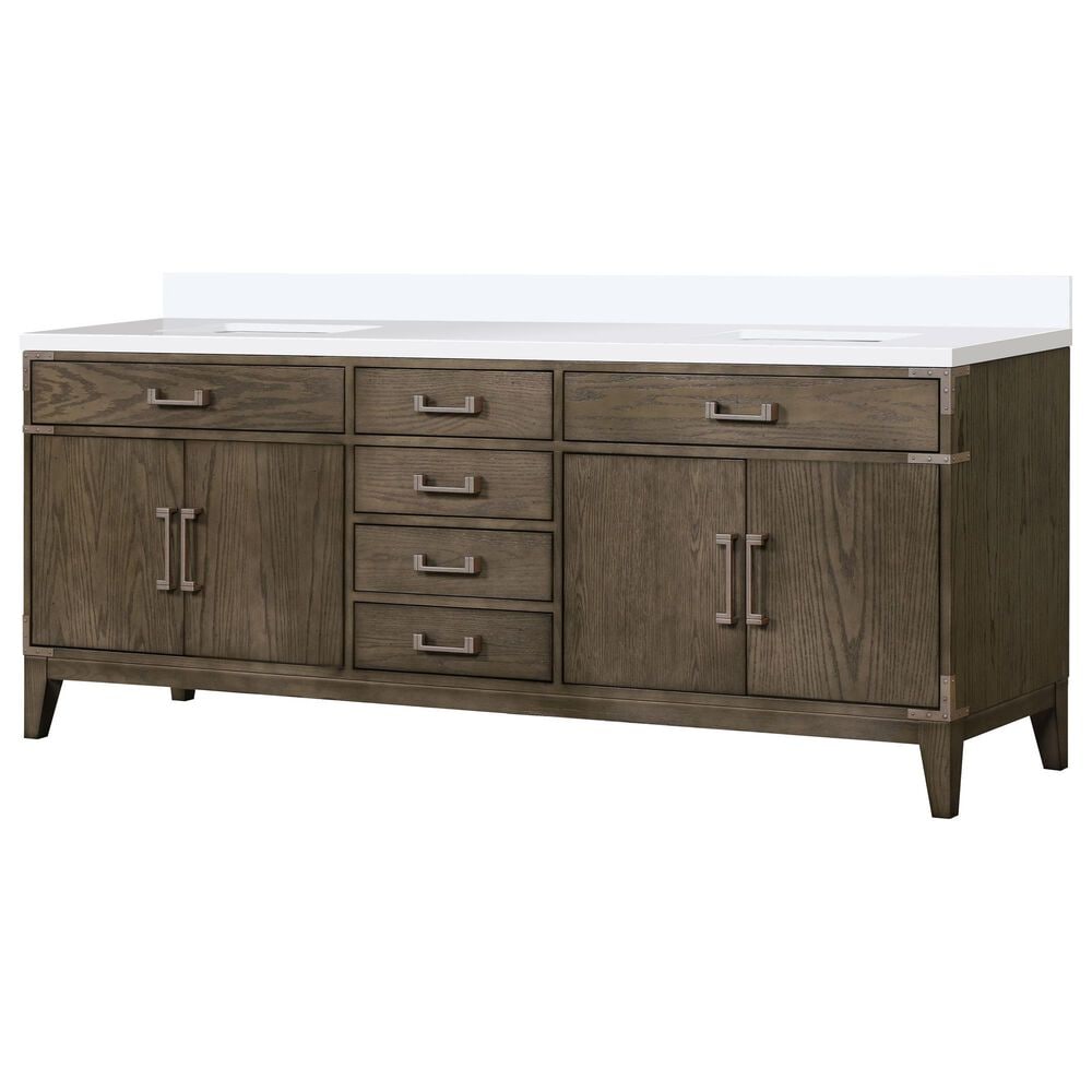 Lexora Home Laurel 84" Double Bathroom Vanity in Grey Oak with White Quartz Top and Rectangular Sinks, , large