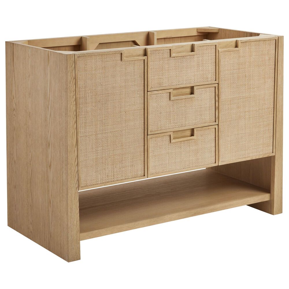 James Martin Vanities Solene 48" Single Bathroom Vanity in Seaside Oak with Single Hole 3 cm White Zeus Quartz Top and Rectangular Sink, , large