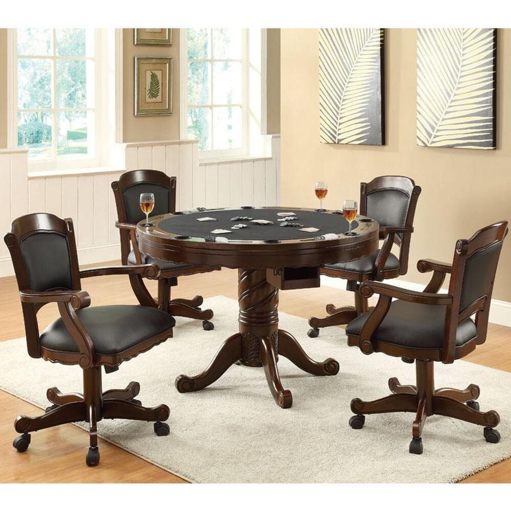 Pacific Landing Turk 5-Piece 3-in-1 Round Game Table Set in Brown Cherry, , large