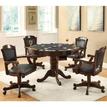 Pacific Landing Turk 5-Piece 3-in-1 Round Game Table Set in Brown Cherry, , large