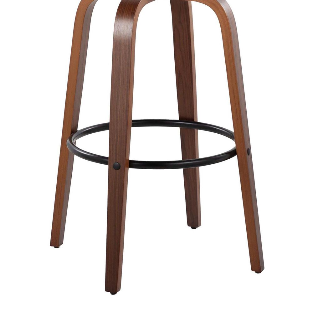 LumiSource Fabrico 30" Swivel Fixed-Height Bar Stool with Charcoal Fabric Upholstery in Black and Walnut (Set of 2), , large
