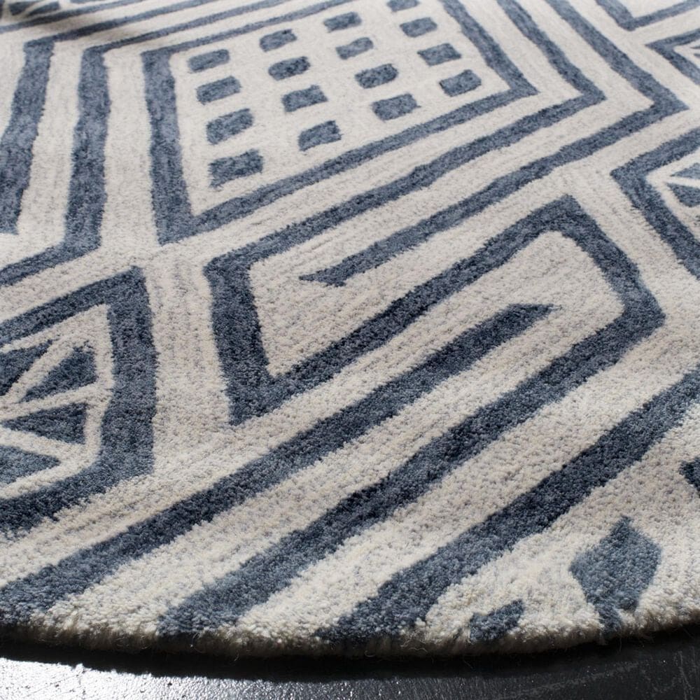Safavieh Micro-Loop MLP611M 5&#39; Round Blue and Ivory Area Rug, , large