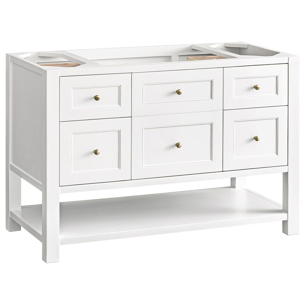 James Martin Vanities Breckenridge 48" Single Bathroom Vanity in Bright White with 3 cm Eternal Jasmine Pearl Silestone Top, Rectangular Sink and FreePower Wireless Charger, , large