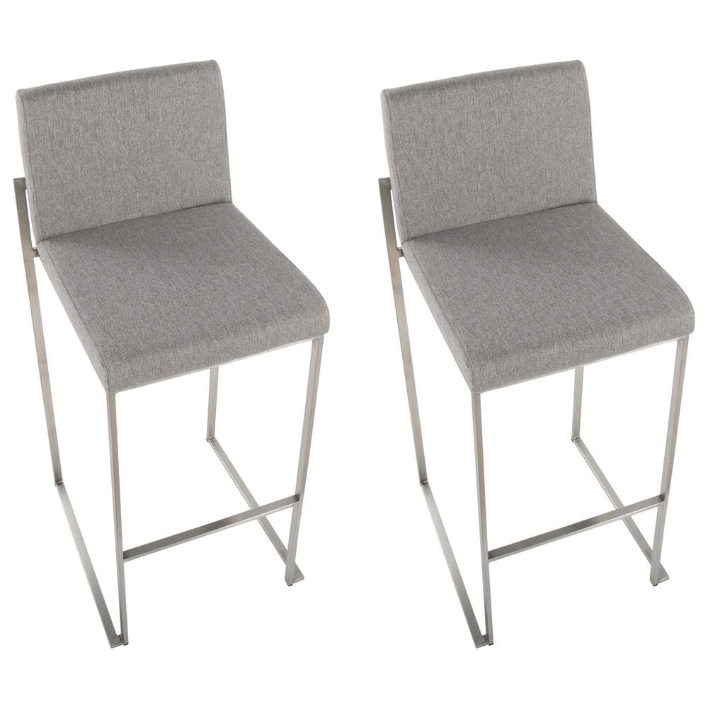 Lumisource Fuji High Back Barstool with Grey Fabric in Stainless Steel &#40;Set of 2&#41;, , large