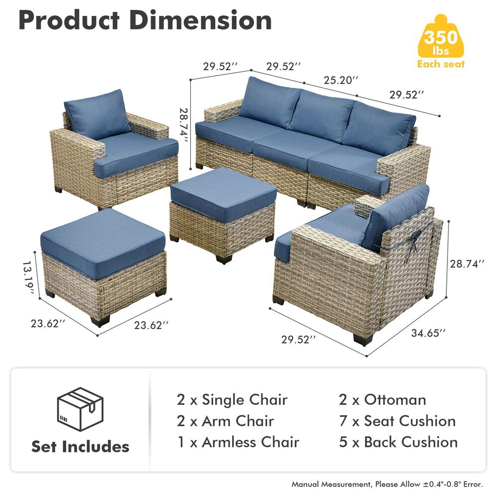 HOMLUX 7-Piece Modular Patio Conversation Set in Denim Blue, , large