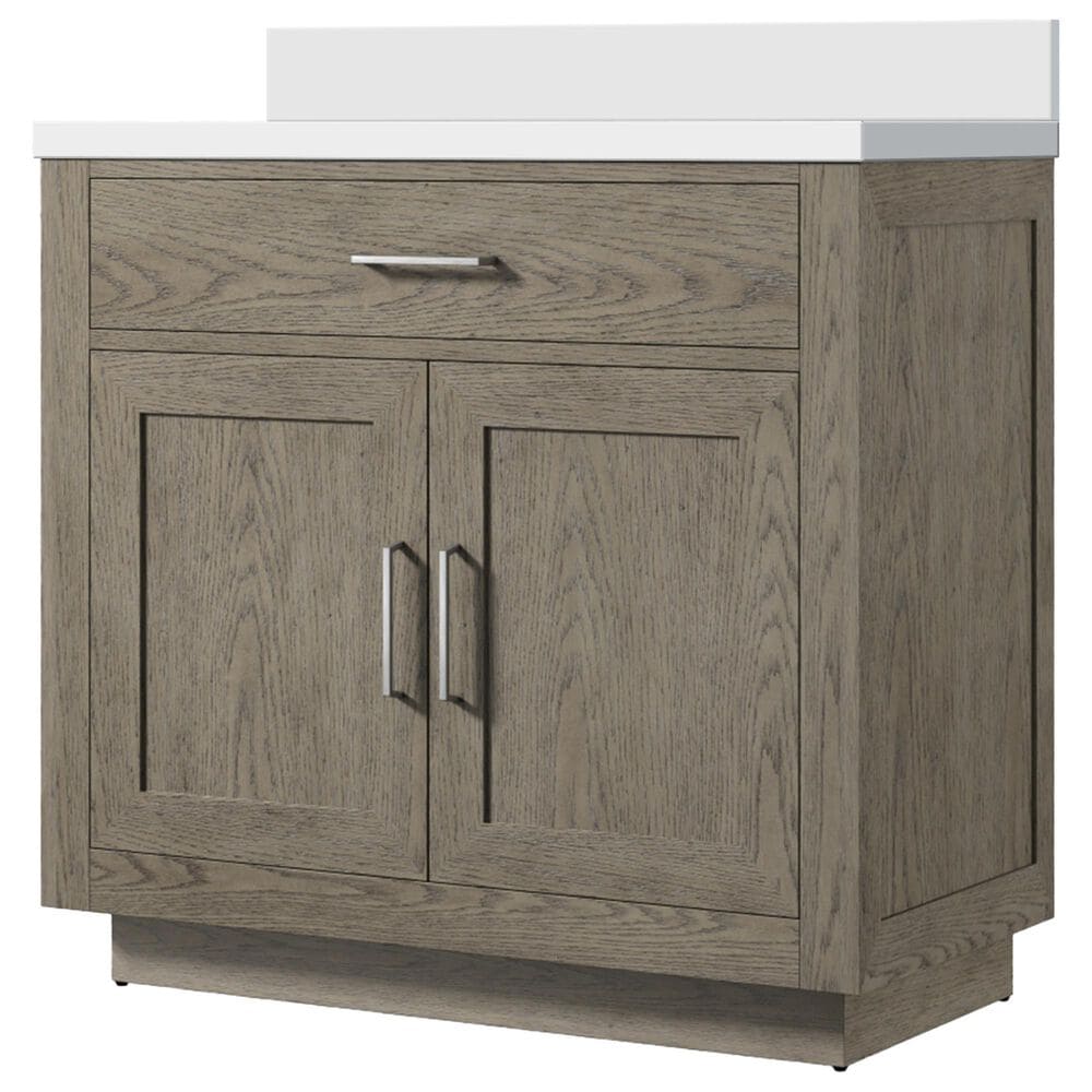 Lexora Home Abbey 36" Single Bathroom Vanity in Grey Oak with 2 cm White Quartz Top and Rectangular Sink, , large