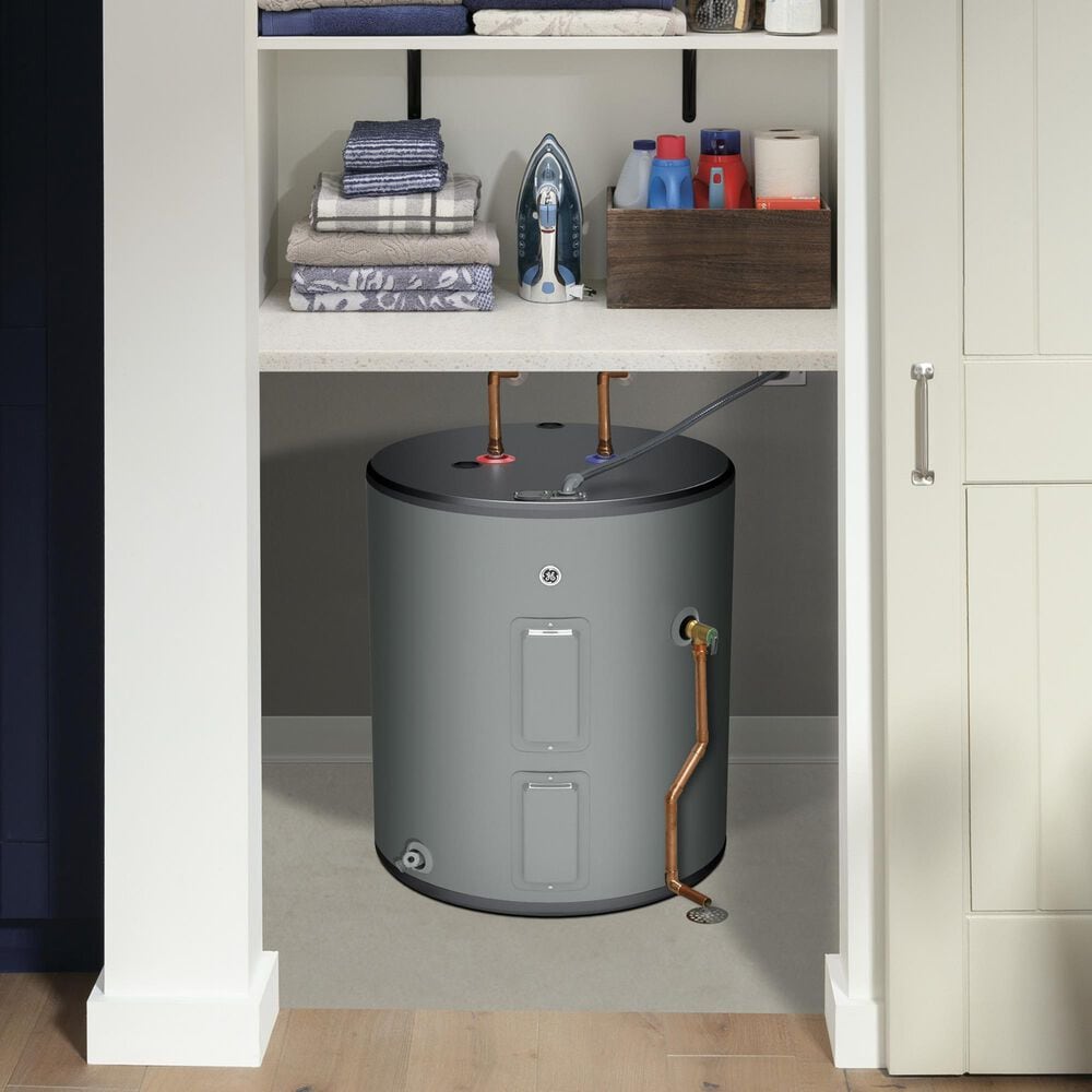 GE Appliances 26-Gallon Top Port Lowboy Electric Water Heater in Gray, , large