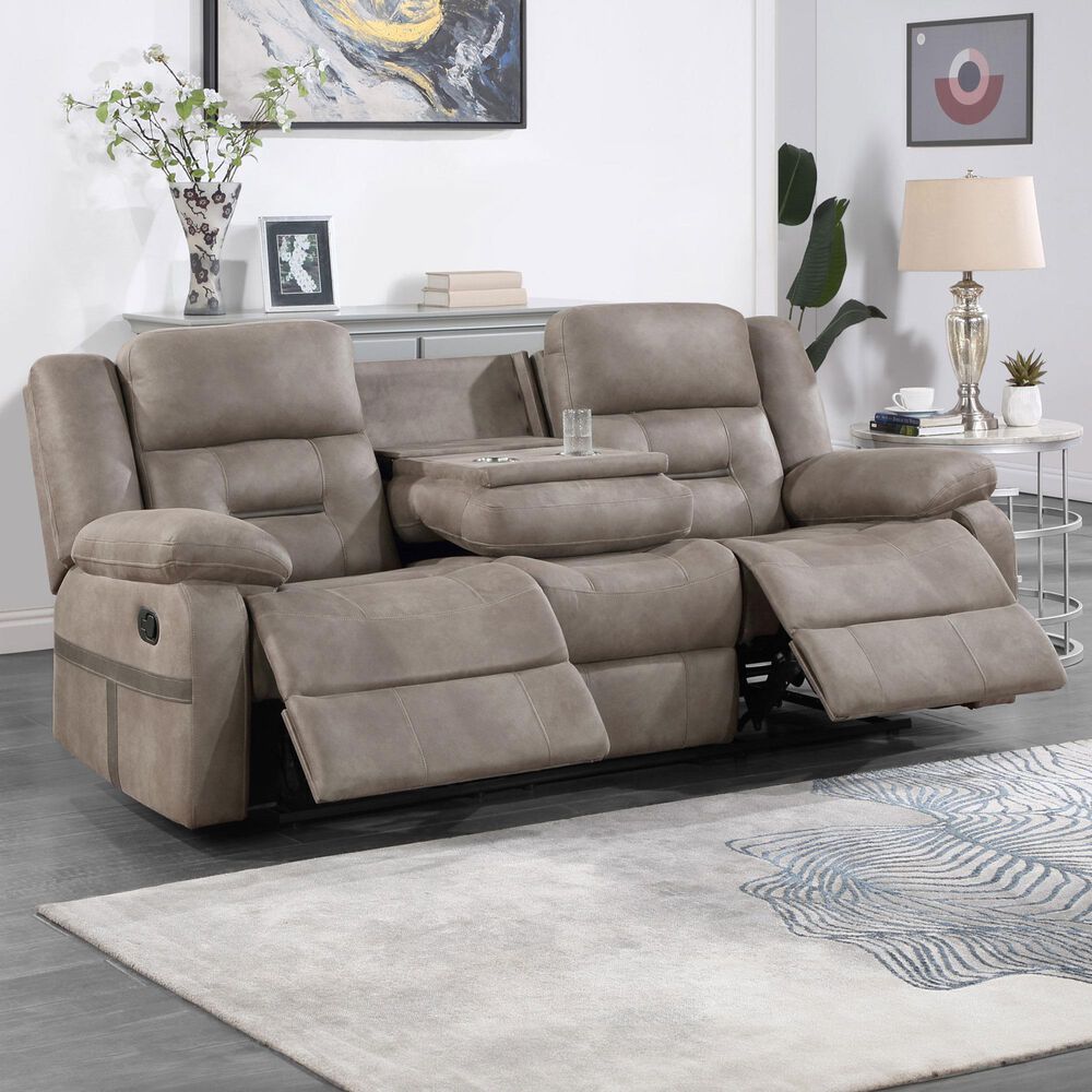 Steve Silver Abilene Manual Reclining Sofa with Drop-Down Console in Tan, , large