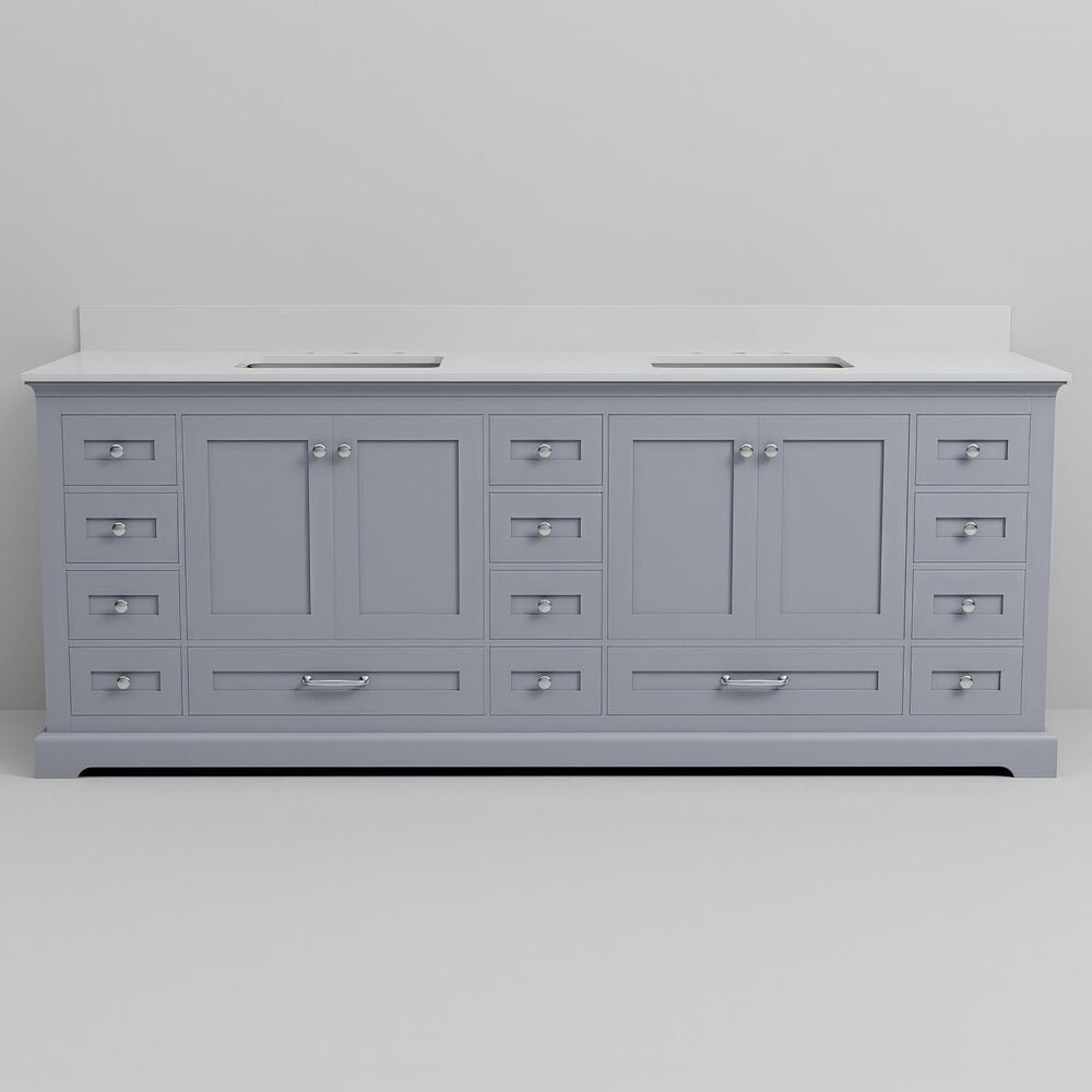 Lexora Home Dukes 84" Double Bathroom Vanity in Dark grey with 2 cm White Quartz Top and Rectangular Sinks, , large