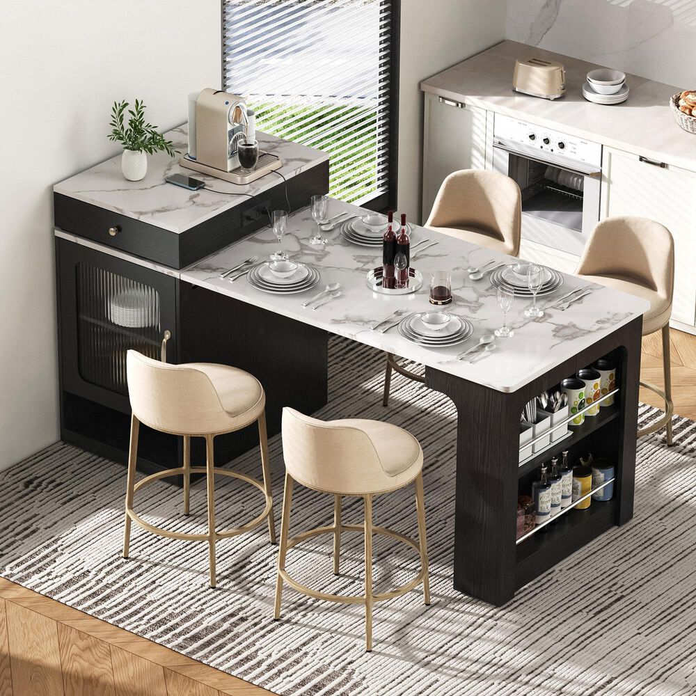 HOMLUX 60" Kitchen Island in Black, , large