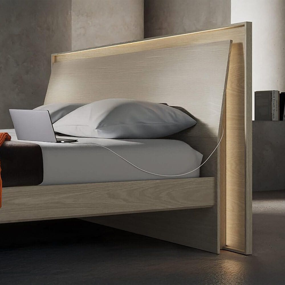 BDI Kara Queen Platform Bed and Two Nightstands in Washed Oak, , large