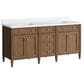 James Martin Brittany 72" Double Bathroom Vanity in Pecan with Single Hole 3 cm White Zeus Silestone Top and Rectangular Sinks, , large