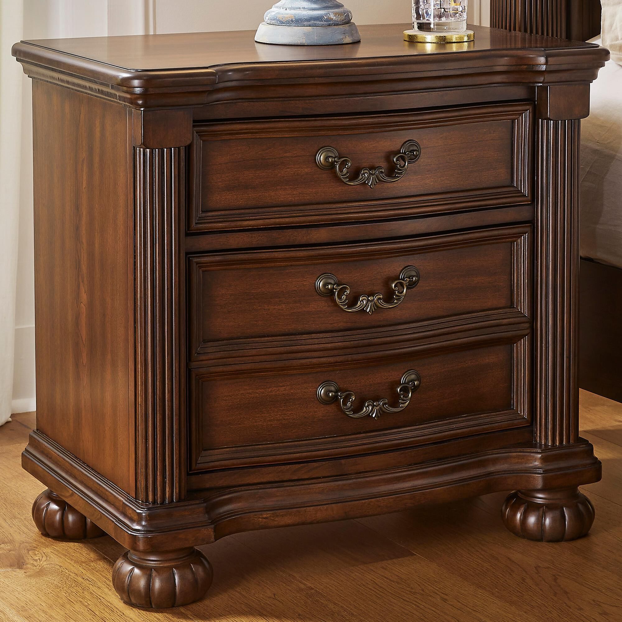 Ashley Lavinton 2-Drawer Nightstand in Cherry Brown