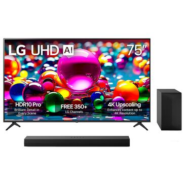 LG 75" Class UA77 4K UHD AI - Smart TV with 3.1 Channel Soundbar System in Black, , large