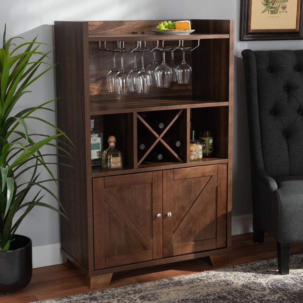 Baxton Studio Carrie Wine Storage Cabinet in Walnut, , large