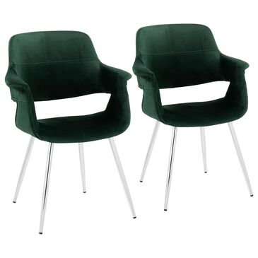 Lumisource Vintage Flair Glam Arm Chair with Green Cushion in Chrome (Set of 2), , large
