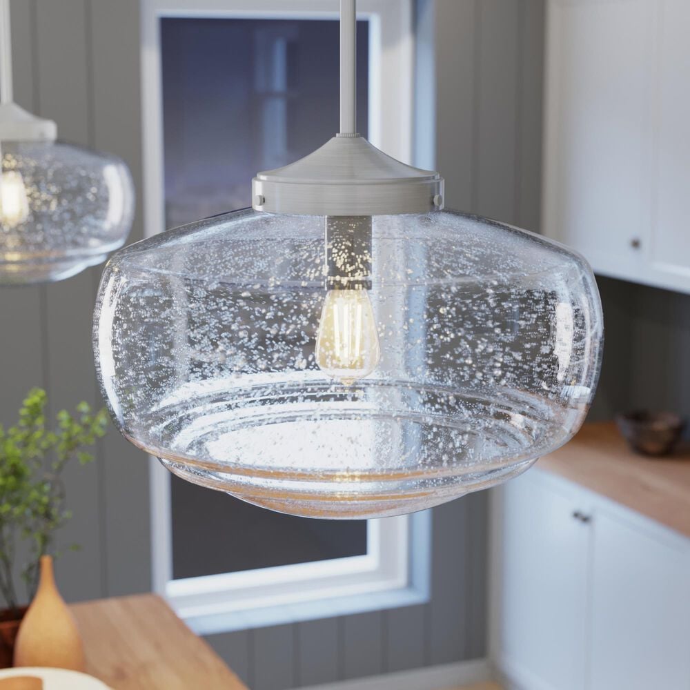 Hunter Saddle Creek 16&quot; 1-Light Pendant with Clear Seeded Shade in Brushed Nickel, , large