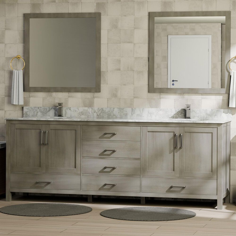 Lexora Home Jacques 80" Double Bathroom Vanity in Distressed Grey with 2 cm White Carrara Marble Top and Rectangular Sinks, , large