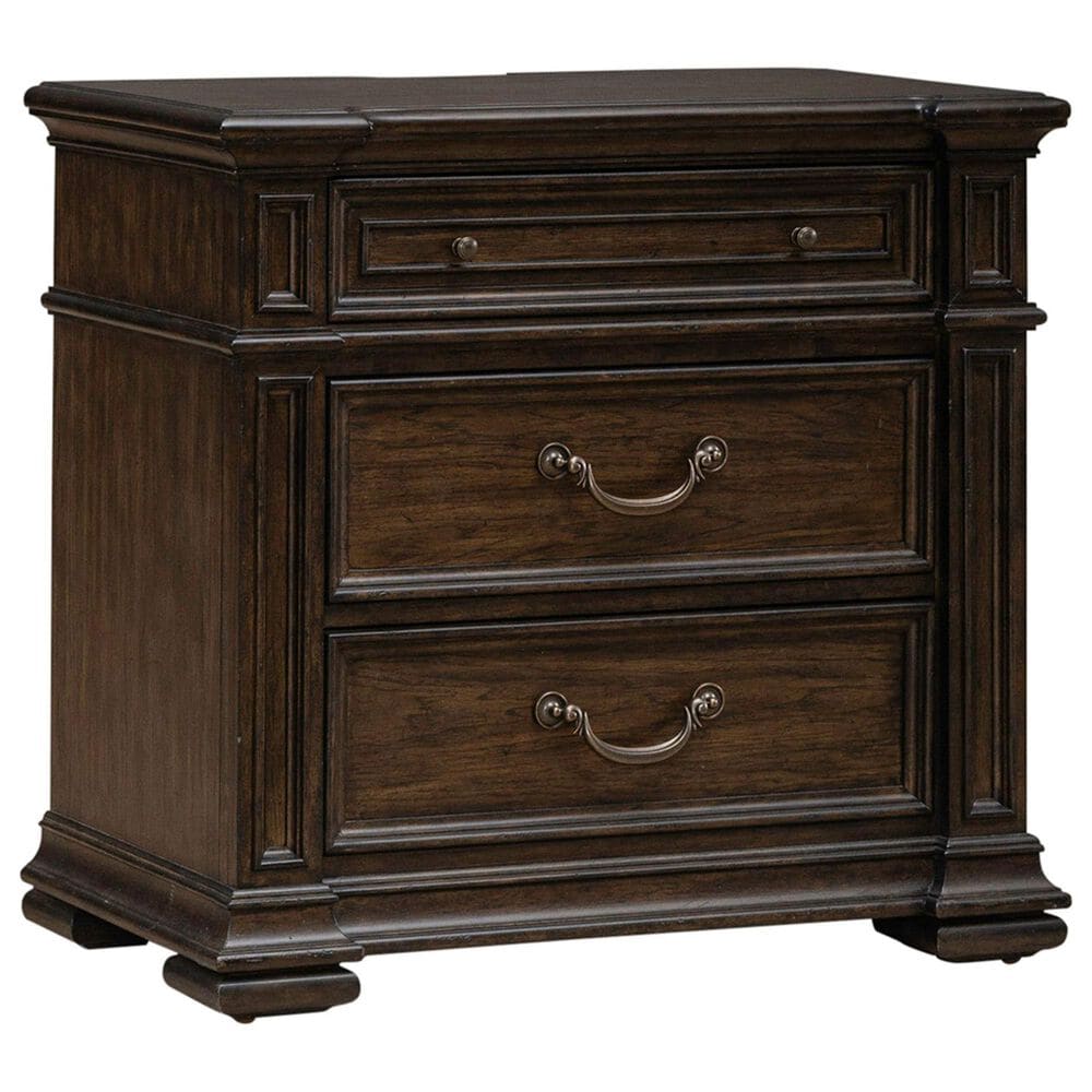 Belle Furnishings Provence Park 3-Piece Queen Upholstered Shelter Bedroom Set with Two Nightstands in Chateau Brown, , large