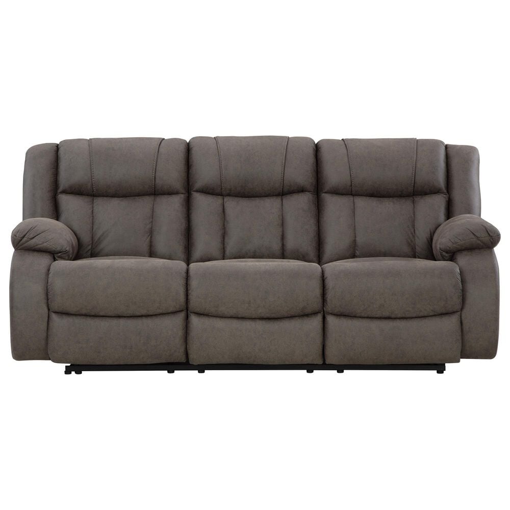Ashley First Base Manual Reclining Sofa in Gunmetal, , large