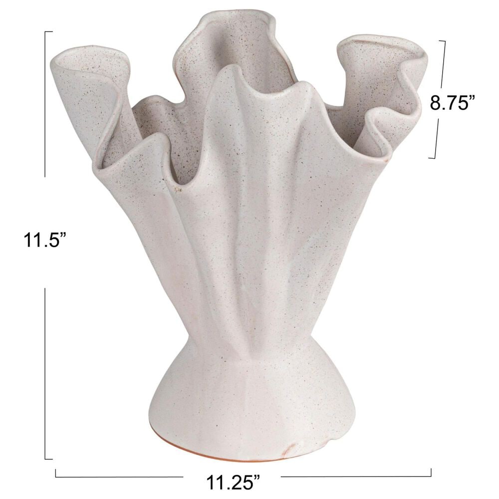 Creative Coop Stoneware Ruffled Vase with Reactive Glaze in Matte Cream, , large