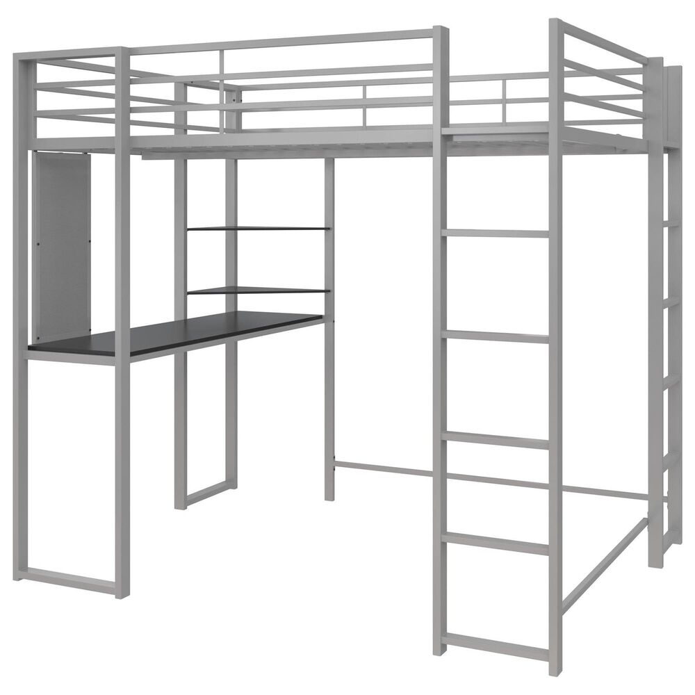 DHP Abode Full Metal Loft Bed with Desk in Silver, , large