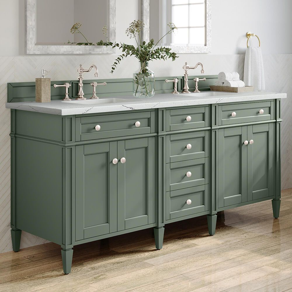 James Martin Vanities Brittany 72&quot; Double Bathroom Vanity in Smokey Celadon with 3 cm Ethereal Noctis Quartz Top and Rectangular Sinks, , large