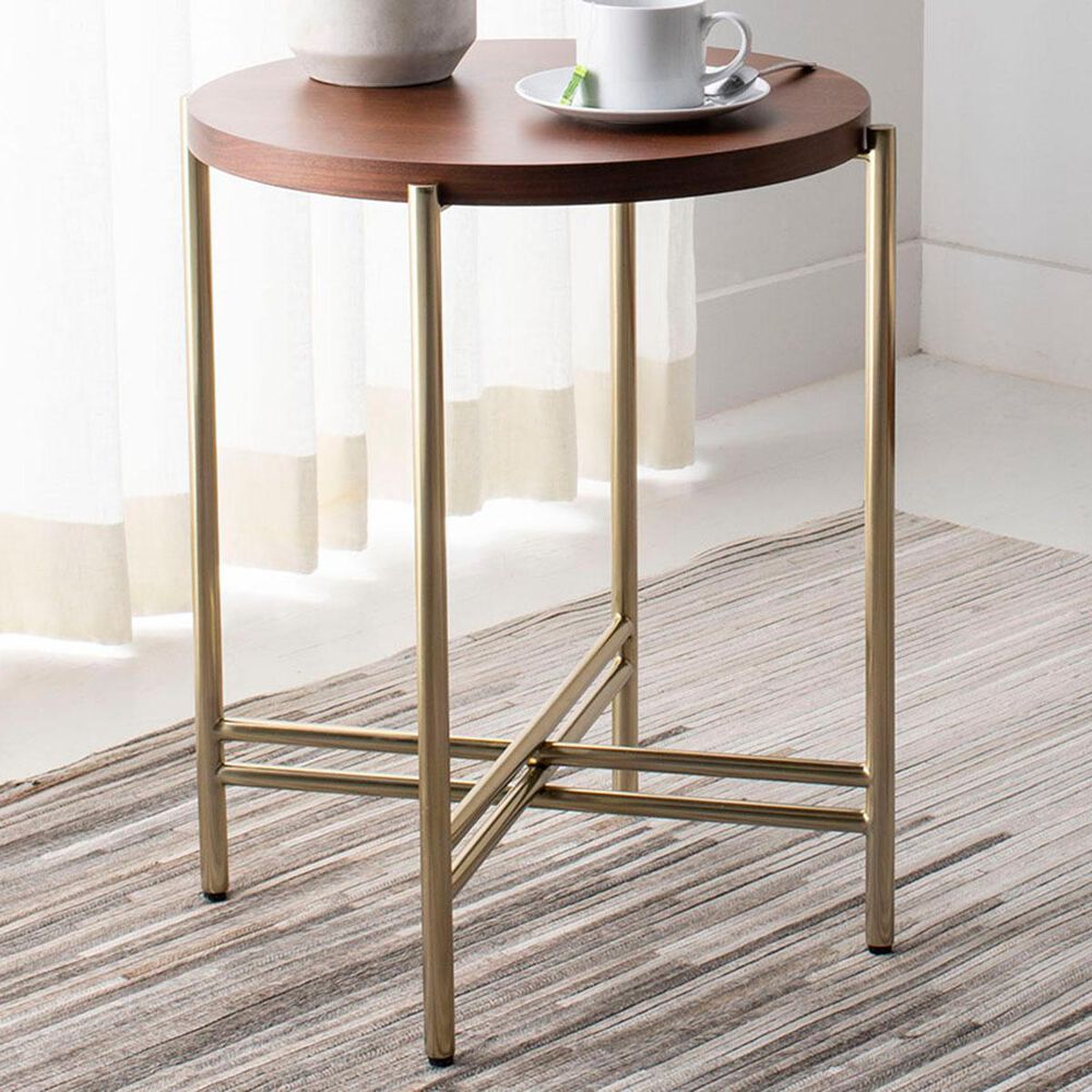 Safavieh Cassie End Table in Walnut and Polished Brass , , large