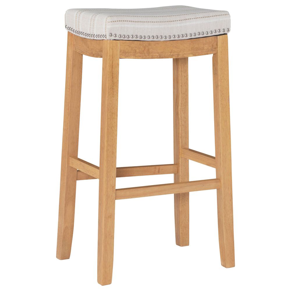 Linon Home Decor Claridge Bar Stool with Striped Beige Cushion in Rustic Brown, , large