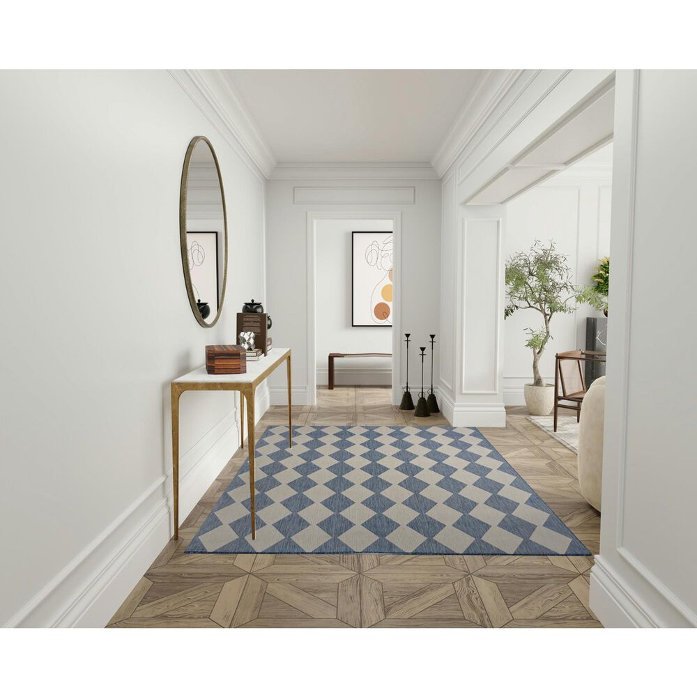 Nourison Positano Geometric Navy Blue 6&#39; x 9&#39; Indoor/Outdoor Area Rug, , large